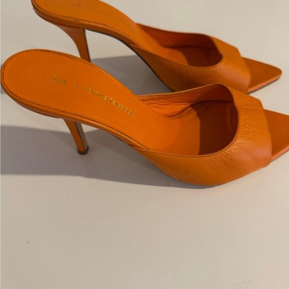 Gia Borghini x Pernille Teiebaek Orange Mules Size 38.5 fits like 7.5 - Picture 5 of 6